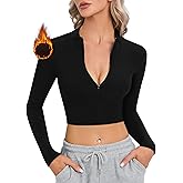 CLOZOZ Long Sleeve Crop Tops for Women Mock Turtleneck Zip Up Sexy Fitted Cropped Shirts Trendy