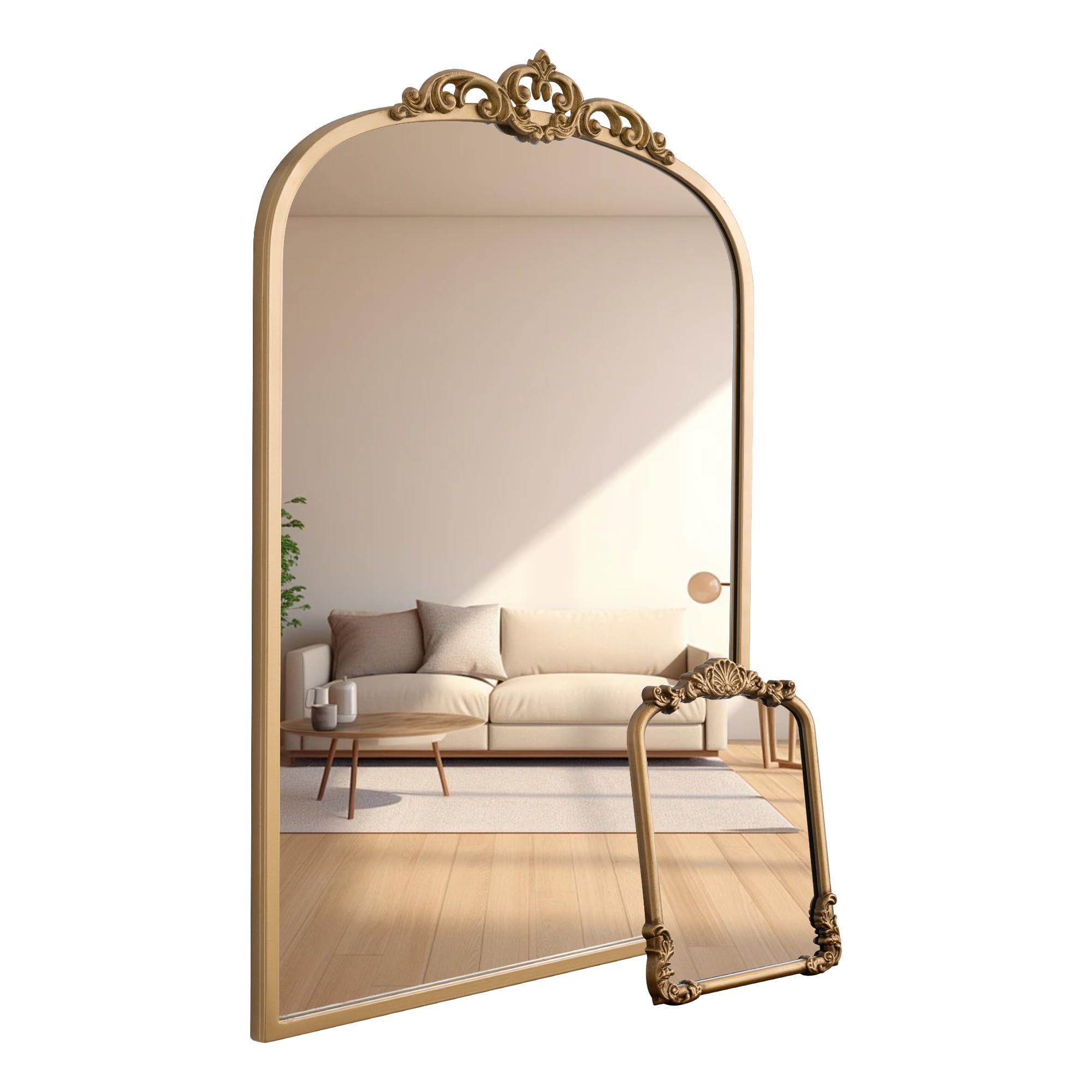Photo 1 of 1 Set Vintage Mirror 20x30 Gold Antique Baroque Arched Ornate Traditional Brass Mirror and 8.5x12 Vintage Vanity Makeup Desk Table Mirror for Bathroom Entryway Living Room Hallway Fireplace