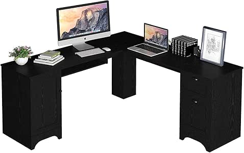 Tangkula Escritorio en Forma de L, Mesa de computadora de Esquina