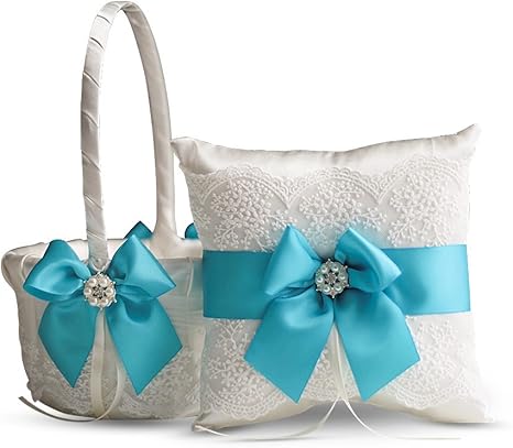 Amazon アレックス 感情アイボリーリングベアラー枕とバスケットセット レースコレクション フラワーガール Welcomeバスケットのゲスト 手作りウェディングバスケット 枕 ブルー B1p1 I Trqs かご バスケット オンライン通販