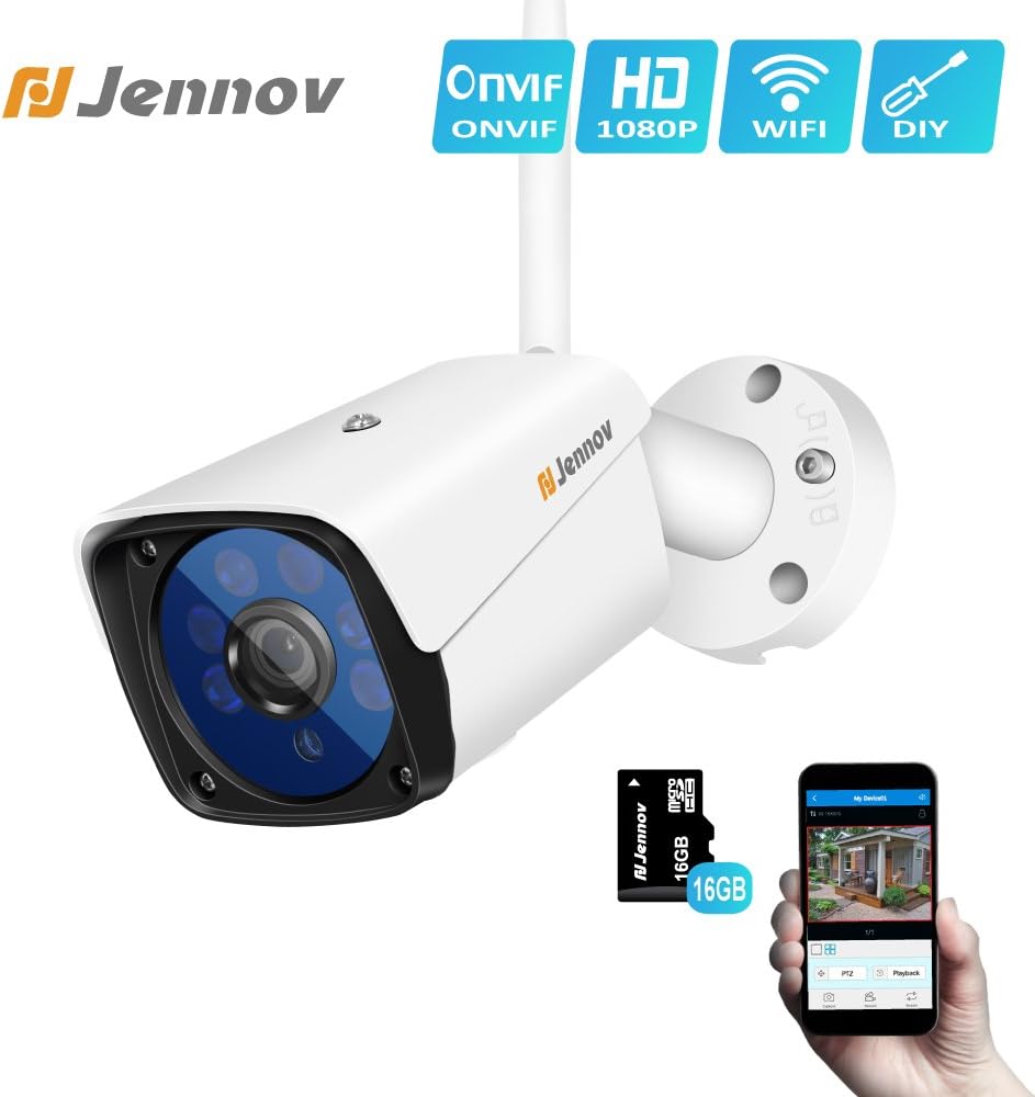 Kit De Surveillance Jennov 4/8 Caméras 5MP Extérieur Sans Fil - Écran LCD 12", Audio 2 Voies, Vision Nuit 30m