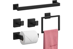 BlumWay 5-Pieces Matte Black Bathroom Accessories Set, 16 Inch Bathroom Hardware Set, SUS304 Stainless Steel Bath Towel Bar, 