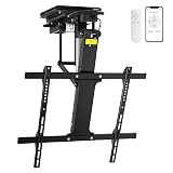 TOPSKY Motorized Flip Down Ceiling TV Mount for 32–75 Inch TVs, Electric Drop Down TV Mount with Remote Control, VESA Compatible, Black (Flip Down + Swivel)