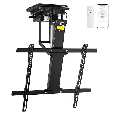 TOPSKY Motorized Flip Down Ceiling TV Mount for 32–75 Inch TVs, Electric Drop Down TV Mount with Remote Control, VESA Compatible, Black (Flip Down + Swivel)