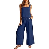 ANRABESS 2 Piece Sets for Women Outfits Lounge Matching Casual Travel Wide Leg Pants Crop Top Summer Vacation Beach Clothes