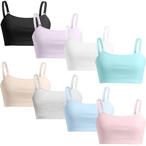 Girls Training Bra, Soft Cotton Cami Bralette with Adjustable Straps, Double Layer Design, No Pads