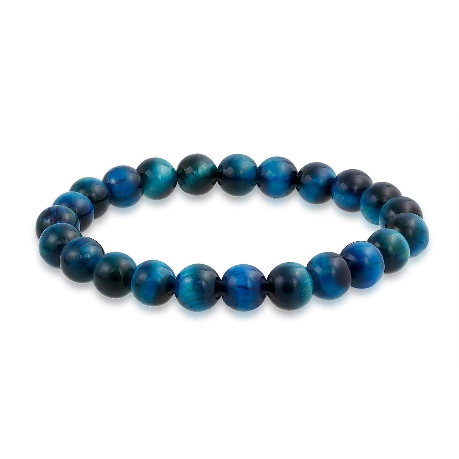 Bling Jewelry Semi Precious Gemstone Azure Sky Blue Tiger-Eye Round Bead 8MM Stack Stretch Bracelet For Women Men Teen Unisex Strand
