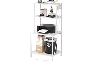 ASGOLION Printer Stand with Charging Station, 49" Tall 4-Tier Printer Stand with Storage, Large Printer Table for Home Office, Kitchen, Living Room, PrinterCart Beside Desk for Printer, Scanner (White)