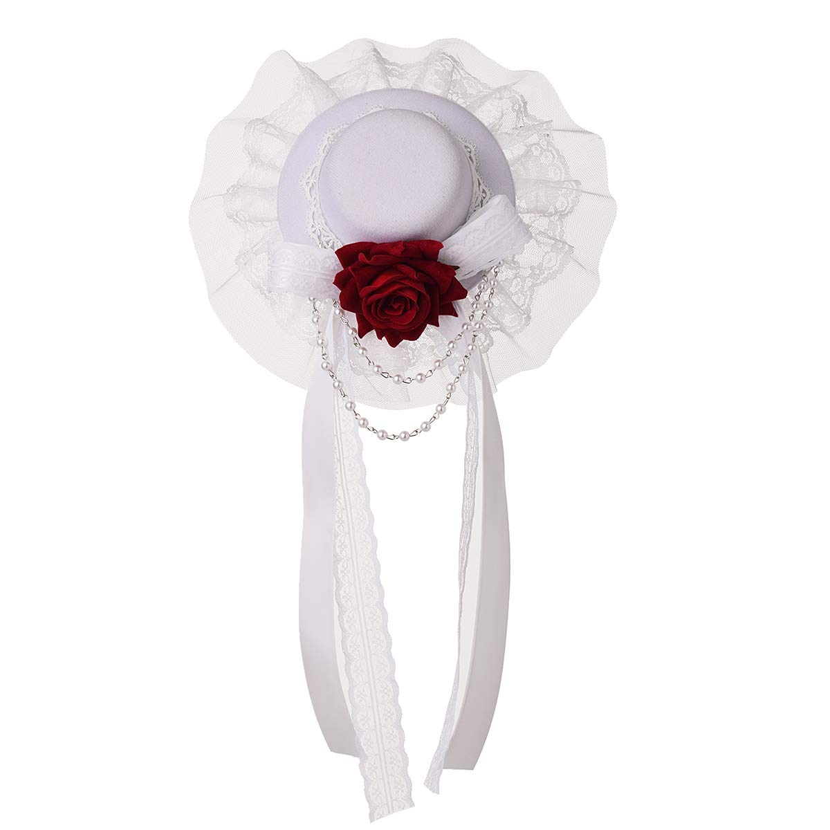 COSDREAMER Women Gothic Steampunk Mini Bowler Hat Hair Clip (white red)