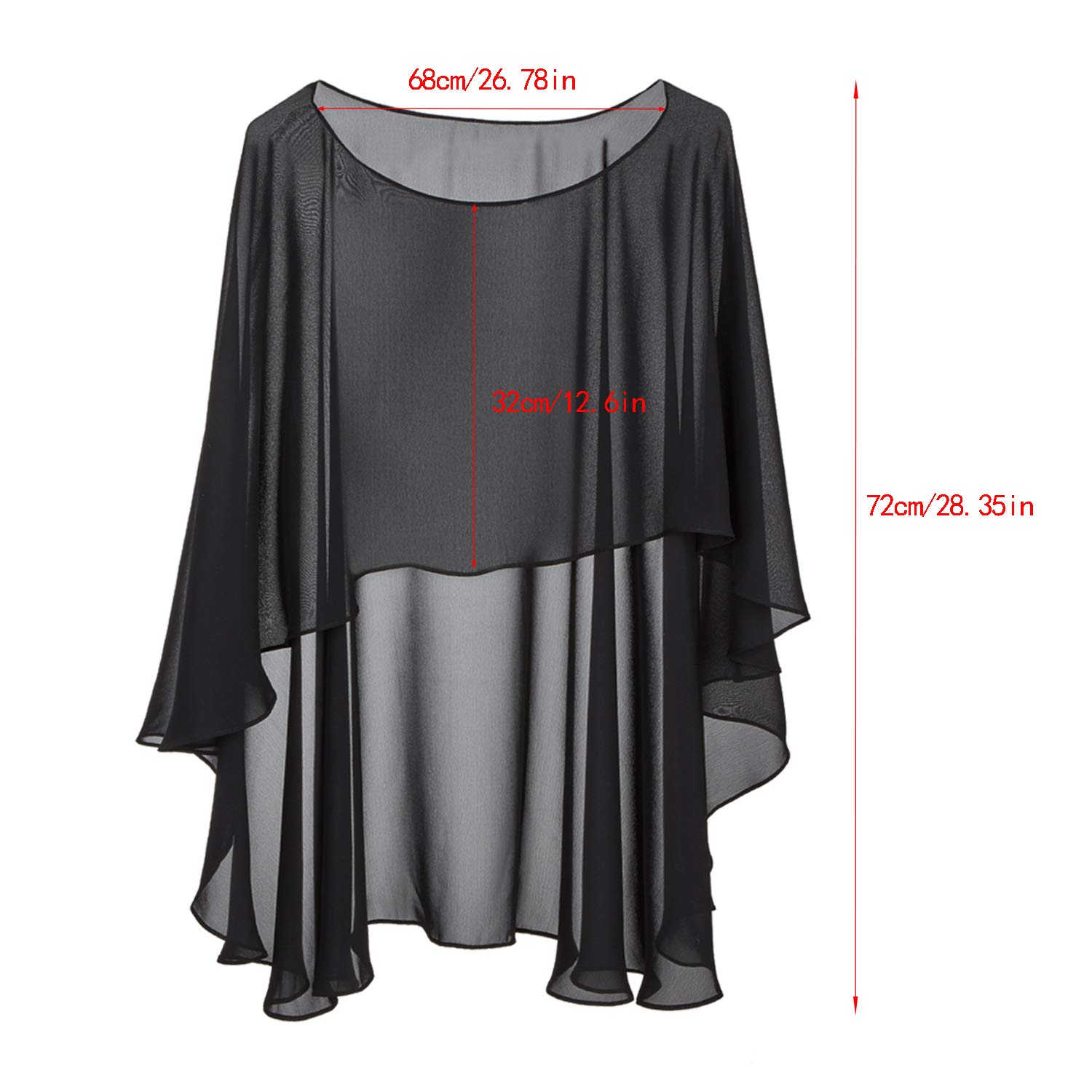 2 Pieces Chiffon Shawls Wraps Sheer Wedding Capelet Chiffon Wedding Capes, Black and White 2 Pieces Chiffon Shawls Wraps Sheer Wedding Capelet Chiffon Wedding Capes, Black and White