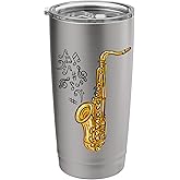 Cool Saxophone and Notes Gift Idea Jazz Musicians Instrument Stainless Steel Insulated Tumbler