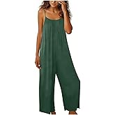 AKTCVVJ Cotton Linen Jumpsuits for Women Spaghetti Strap Overalls Backless Wide Leg Jumpsuit Casual Summer Rompers