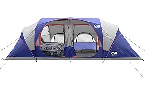 CAMPROS CP Tent 12-Person-Camping-Tents,3 Room Family Tents,Waterproof Windproof Family Tent with Top Rainfly,6 Large Mesh Windows,Double Layer,Easy Set Up, Portable with Carry Bag-20' x 9' x 72"(H)