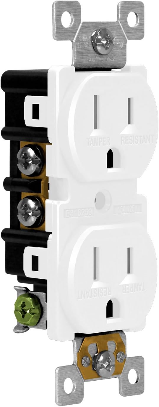 ENERLITES Duplex Receptacle Outlet, Tamper-Resistant, Residential Grade, 3-Wire, Self-Grounding, 2-Pole, 15A 125V, UL Listed, 61580-TR-W-10PCS, White (10 Pack): Industrial & Scientific