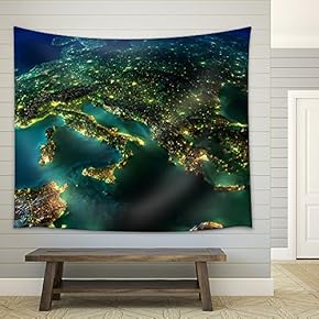 Highly Detailed Earth, Illuminated by Moonlight. - Fabric Wall Tapestry Home Decor - 51x60 inches