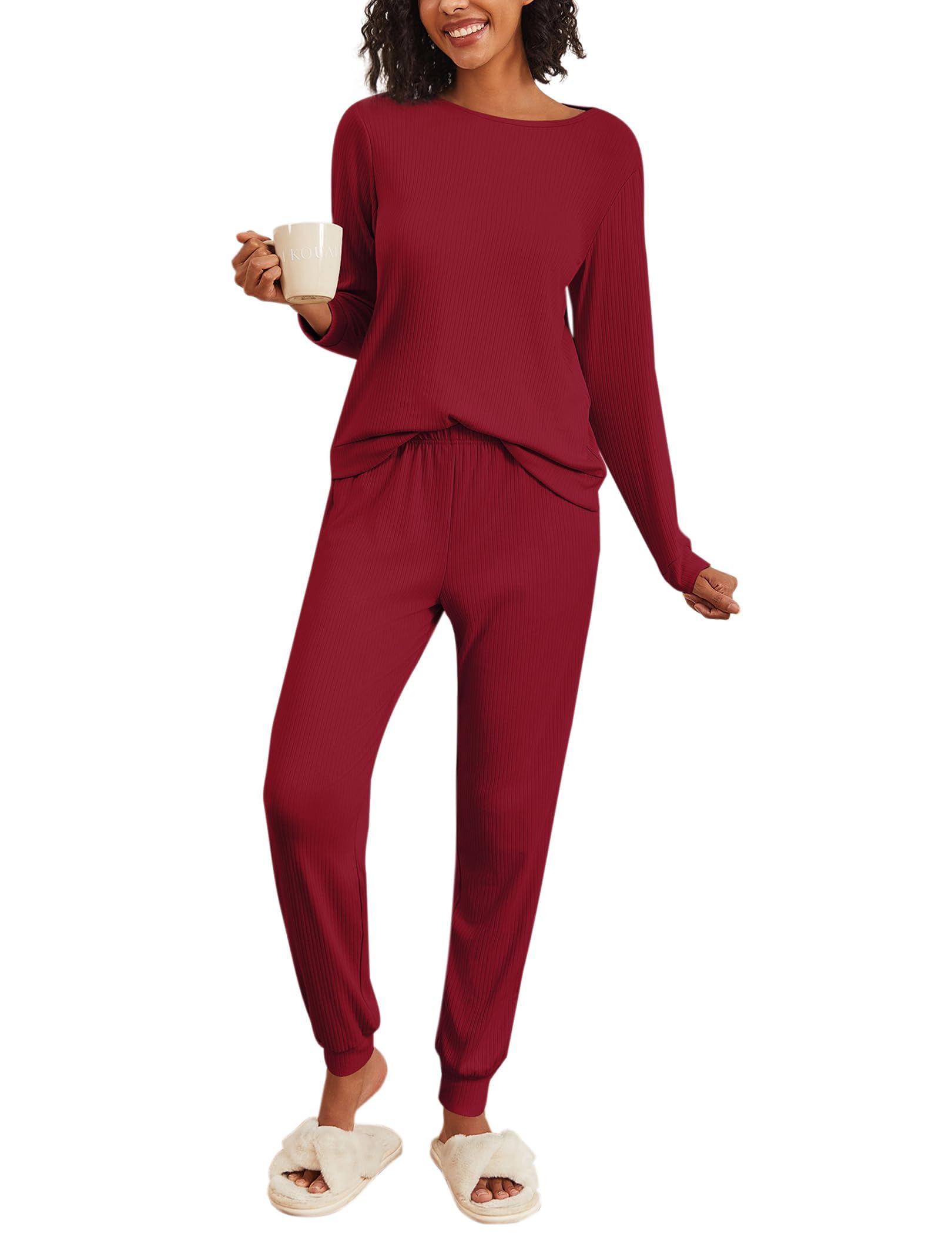 Ekouaer Womens Ribbed Knit Pajama Sets 2 Piece