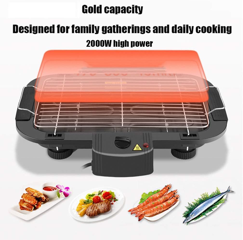 review FYHJND Indoor Smokefree Electric Barbecue Grill Machine with Speedy Heat Up and Easy Cleaning 2000W High Power Table BBQ Grilling Home Camping Travel Hiking,Black,1/4