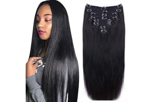 CANARYFLY Straight Human Hair Clip in Hair Extensions for Black Women 100% Unprocessed Full Head Brazilian Virgin Hair Natural Black Color,8/Pcs with 18Clips,120 Gram (20inch, Straight hair)