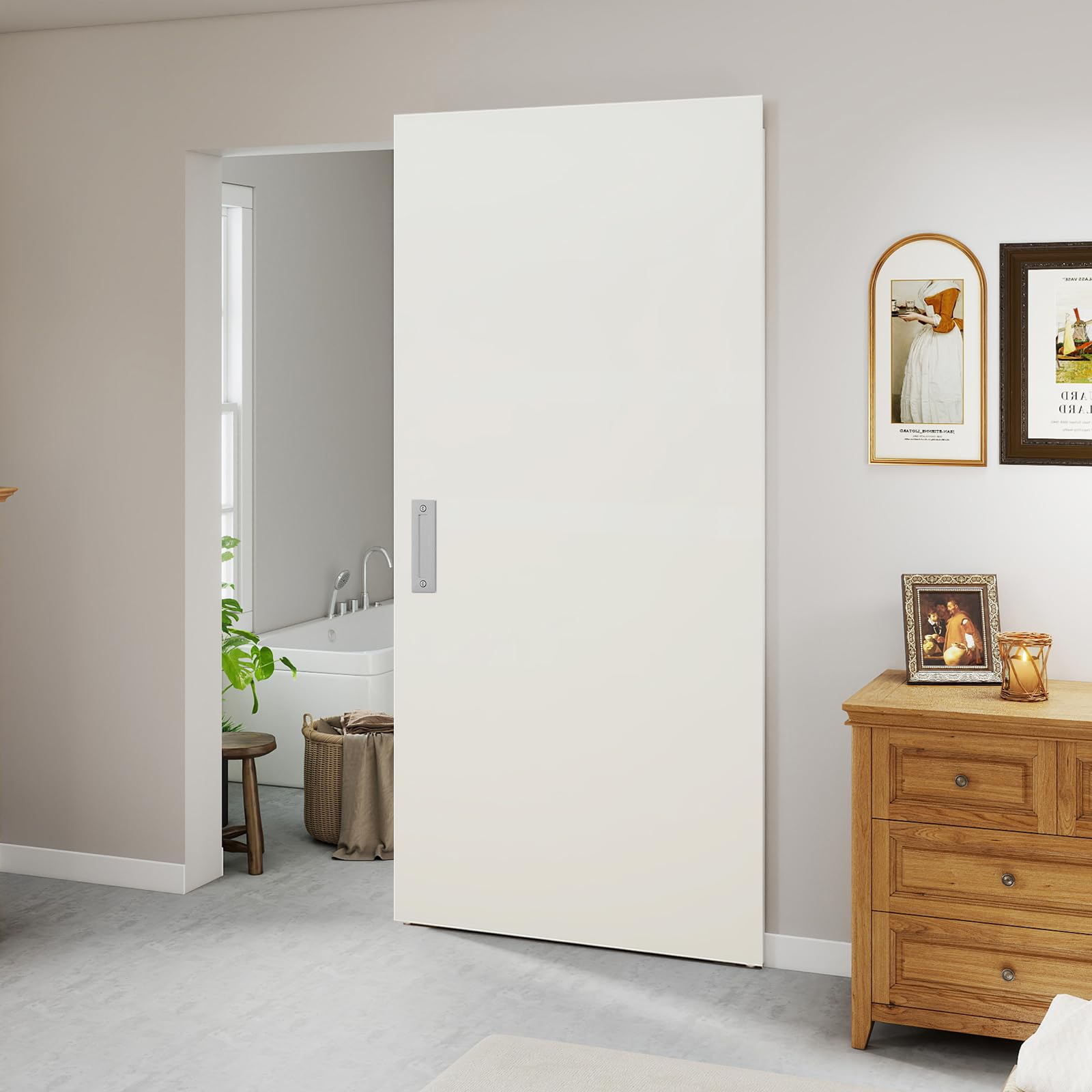 Photo 1 of **MAJOR DAMAGE**
BarnSmith 42"x80" Concealed Sliding Barn Door, White Primed Flush Solid Core Sliding Hidden Barn Door with Soft Close Installation Hardware and Double Sided Pulls Included