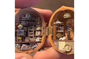 Handmade Walnut Shell Doll House Mini Library, Tiny World Inside Walnuts, Walnut Shell Dollhouse Valentine Decor, Miniature H