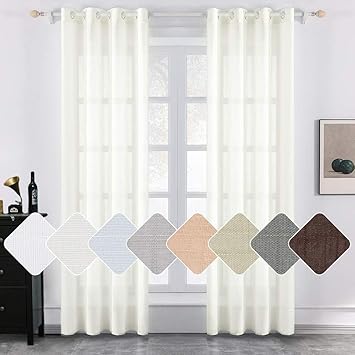 Amazon Com Miulee 2 Panels Natural Linen Semi Sheer Window