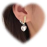 W WEILIRIAN Boho Pearl Drop Earrings Pearl Heart Earrings Crystal Heart Earrings Gold Heart Stud Earrings Pearl Bead Earrings Wedding Pearl Earrings Jewelry for Women