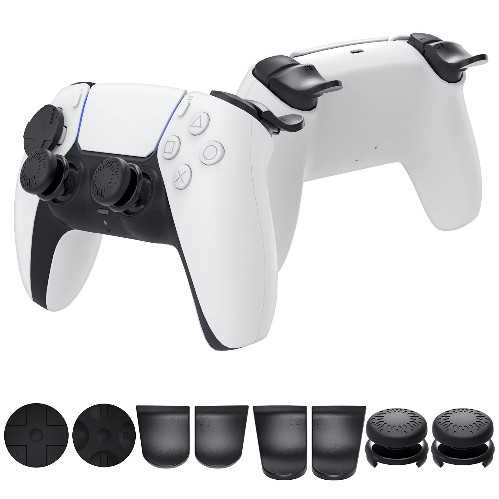 Accessories Kit Bundle for PS5 Compatible with Controller, MENEEA Thumb Grips Sticks Joystick + L2 R2 Trigger Extender+D-pad Button for Playstation 5 Controller, Anti-Slip Replacement Parts