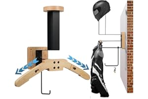 Helmet Holder, Aumotop Motorcycle Helmet Holder Wall Mount with Hook and Wooden Hanger, Multipurpose Tactical Gear Wall Mount Display Stand for Motorcycle Football Cycling Skiing Tactical Gear
