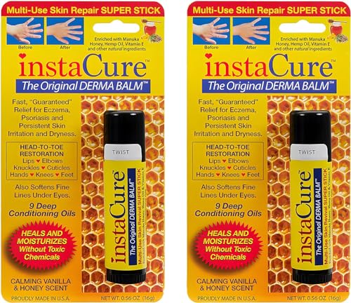 INSTACURE Original Derma Balm Jumbo-Sized Skin Repair Stick w/Manuka Honey. Eczema, Psoriasis Dry Skin Relief. Revive Knuckles Cuticles Lips Hands Knees & Feet. All Natural (2-Pack)