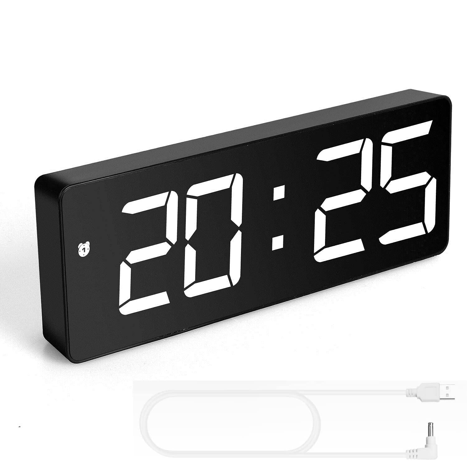 TriLine LED Digital Desk Clock, Bedside Acrylic/Mirror Large Screen Alarm Voice Control Snooze Time Date Temperature Display Night Mode (Black) — image 1