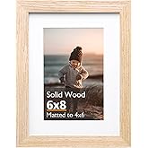 KINLINK 6x8 Picture Frame, Natural Solid Wood Frame with Acrylic Plexiglass for Pictures 4x6 with Mat or 6x8 without Mat, Tabletop and Wall Mounting Display Photo Frame 1 Pack