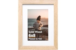 KINLINK 6x8 Picture Frame, Natural Solid Wood Frame with Acrylic Plexiglass for Pictures 4x6 with Mat or 6x8 without Mat, Tabletop and Wall Mounting Display Photo Frame 1 Pack