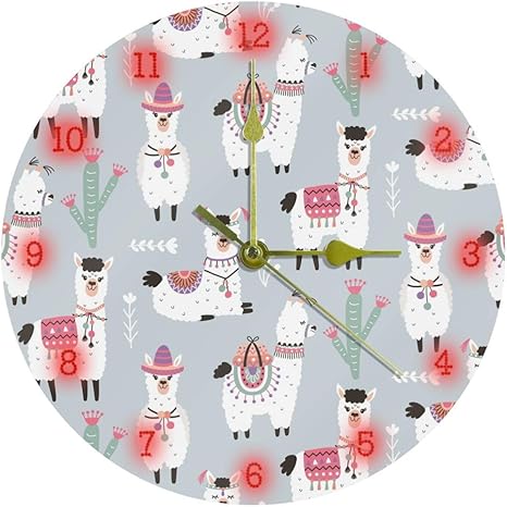 Amazon Co Jp Royallove 掛け時計 クロック 壁掛け アルパカ かわいい グレー アニマル 動物柄 可愛い 時計 円形 おしゃれ 置き時計 連続秒針 電池 直径約25cm ホーム キッチン