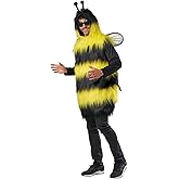 JUST FOR PARTY Bumble Bee Costume for Unisex Adults, Furry Hooded Dresses with Tail Headband Wings and Bee Glasses, Cute Funny Animal Cosplay Outfits for Halloween Dress-Up Party, One Size