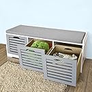 Haotian FSR23-HG, Storage Bench with 3 Drawers & Padded Seat Cushion, Hallway Bench Shoe Cabinet Shoe Bench
