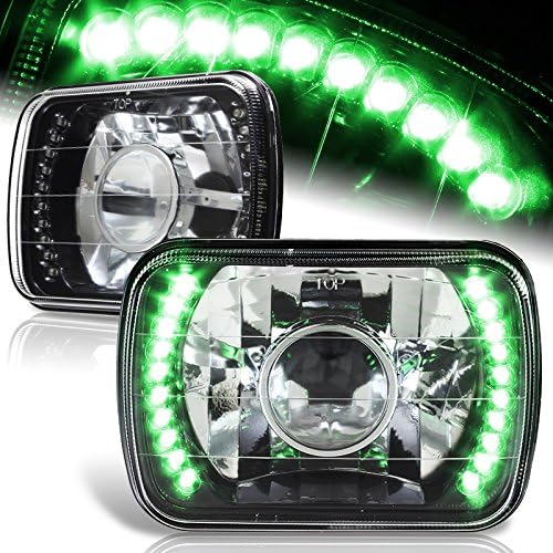 7"x6" H6014 H6052 H6054 Sealed Beam Green LED Black Housing Projector Headlights