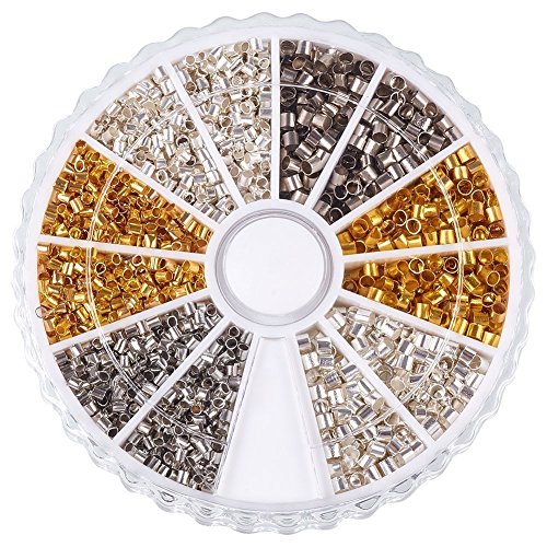 Pandahall 3 Color Brass Crimp Beads Tube Beads Crimp End Beads for Jewelry Makings 1.5mm(0.06") & 2mm(0.08")