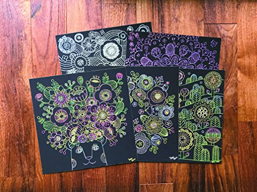 Healing for adults Scratch art Flower! Flower! Flower! (Japan import) 6sheets,scratch pen set