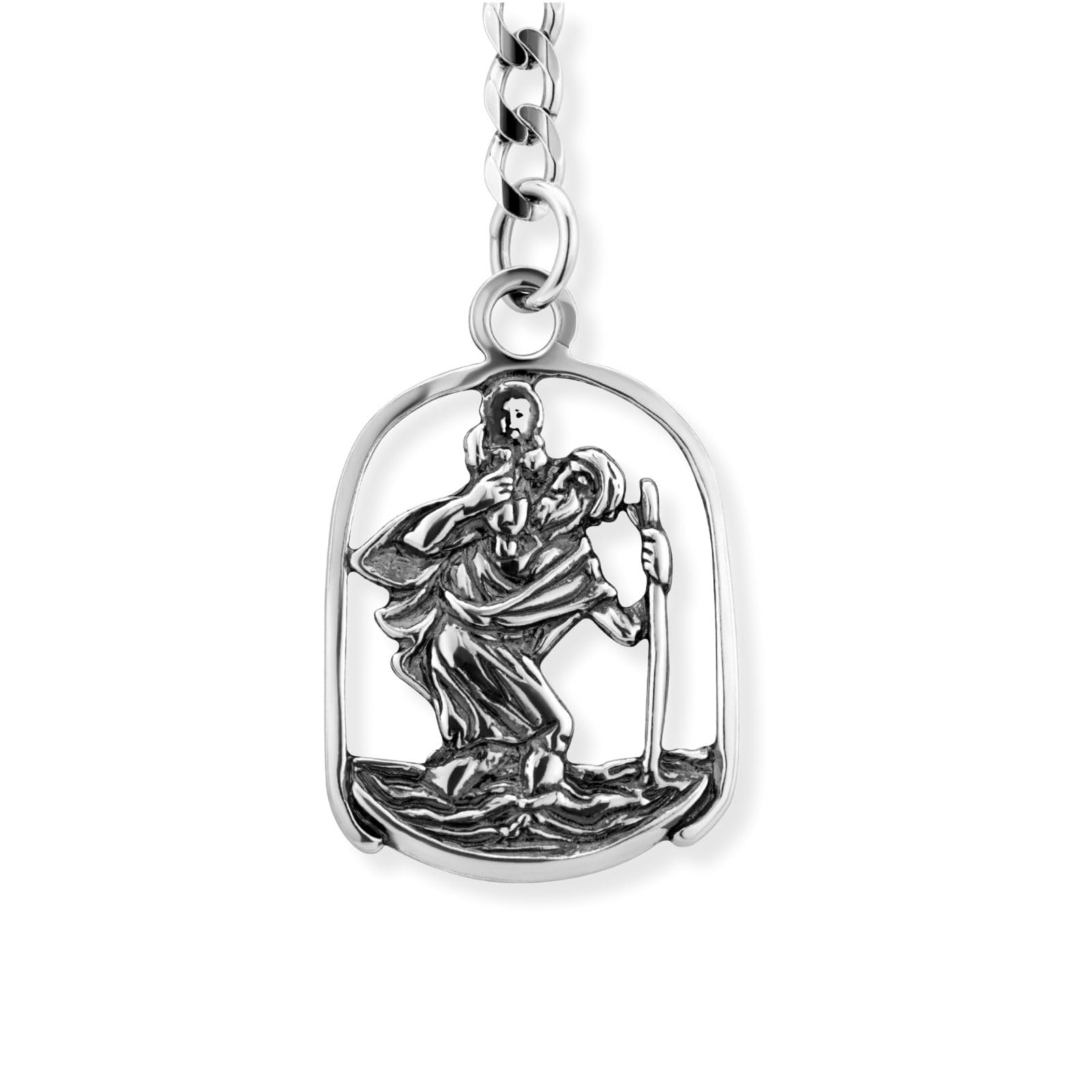 Mens Saint Christopher Sterling Silver Keyring Jewelry Accessory 6 5 cm