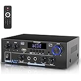 Romica AK55 Stereo Audio Amplifier, 2 Channel 500W Bluetooth 5.0 Home Theater Power Amplifier with FM, Echo, AUX, USB, SD, MIC, Optical & Coaxial Inputs, AMP for Passive Speakers and Active subwoofer