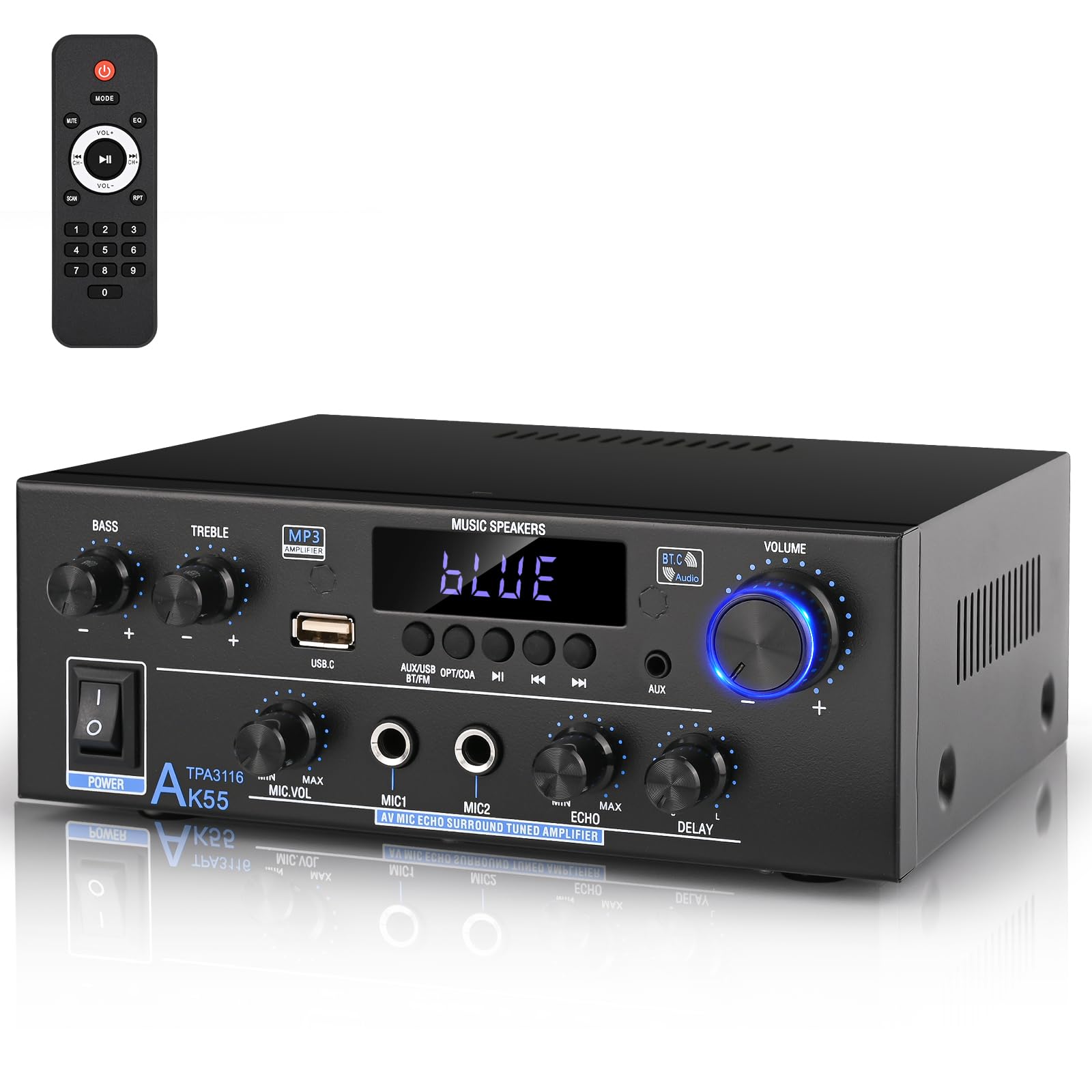 Photo 1 of Romica Stereo Audio Amplifier, 2 Channel 500W Bluetooth 5.0 Home Theater Power Amplifier with FM, Echo, AUX, USB, SD, MIC, Optical & Coaxial Inputs, AMP for Passive Speakers and Active subwoofer
