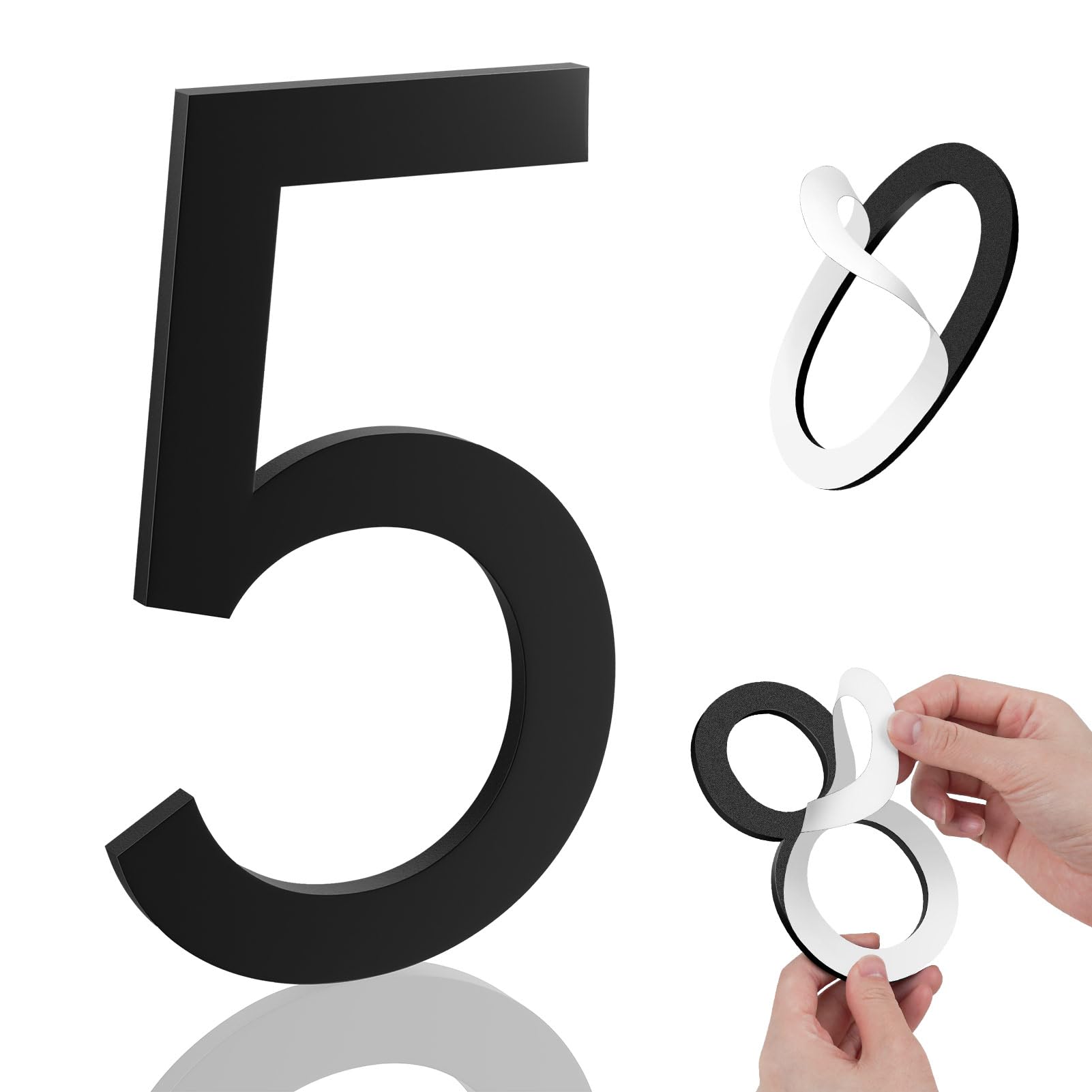 Photo 1 of Merear 8 Inch House Numbers, Self-adhesive House Number Acrylic Modern House Numbers for Outside Black Mailbox Numbers Address Home Number for House Apartments Office Hotel Room Easy to Install (5)