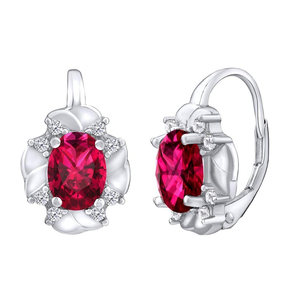 SILVEGO - LPS3080R - Women 925 Sterling Silver Earrings with Synthetic Red Ruby