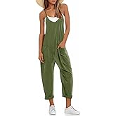 Fisoew Women's Summer Sleeveless Loose Casual V Neck Jumpsuits Spaghetti Strap Long Pants Baggy Overalls with Pockets