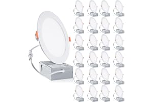 meccein 24 Pack 6 Inch 5000K Daylight Ultra-Thin LED Recessed Ceiling Light with Junction Box, 1050LM Brightness, Dimmable Canless Wafer Downlight, 12W&FCC (5000K, 6Inch-24Pack)