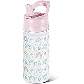 14 Oz Kids Water Bottle, Stainless Steel Water Bottle with Straws, Leak-Proof, BPA-Free, Insulated Water Bottles for School Boys & Girls|White Rainbow