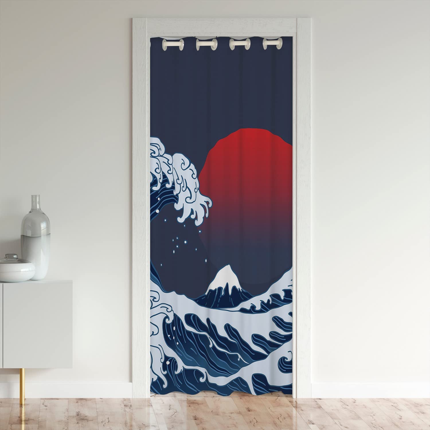Japanese Wave Door Curtain for Doorway 106x203cm - Ocean Sunset Window Treatment Home Decor Sea Theme Room Divider Cover for Living Room Bedroom