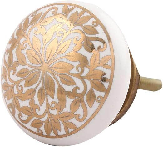 Indianshelf Handmade 2 Piece Ceramic Golden Ornamental Flower Flat