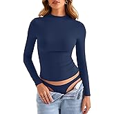 EasyGala Womens Double Lined Mock Turtle Neck Long Sleeve Tops Slim Fitted Going Out Tops Basic T Shirts