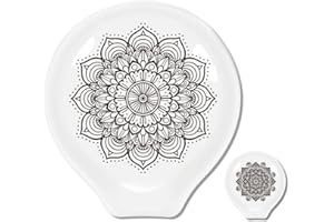 ANATTASOUL 2Pcs Coffee Spoon Rest Mandala Pattern 3.34"x3.54" Cute Spoon Holder, Heat Resistant Utensil Holder for Coffee Bar
